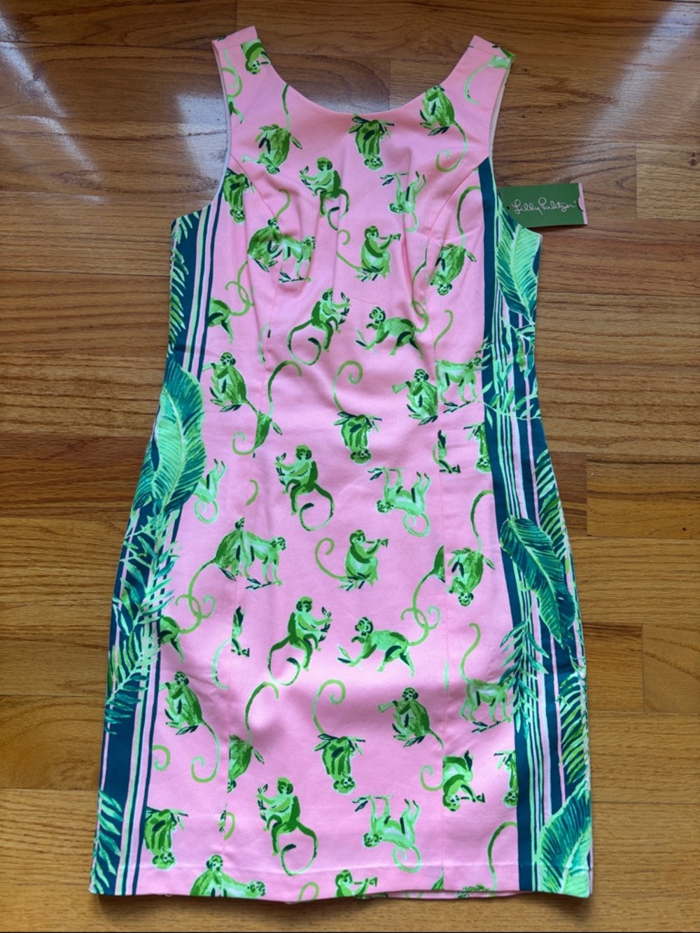 Lilly Pulitzer Pink Mila Shift Dress with Green Monkey & Tropical Trim NWT